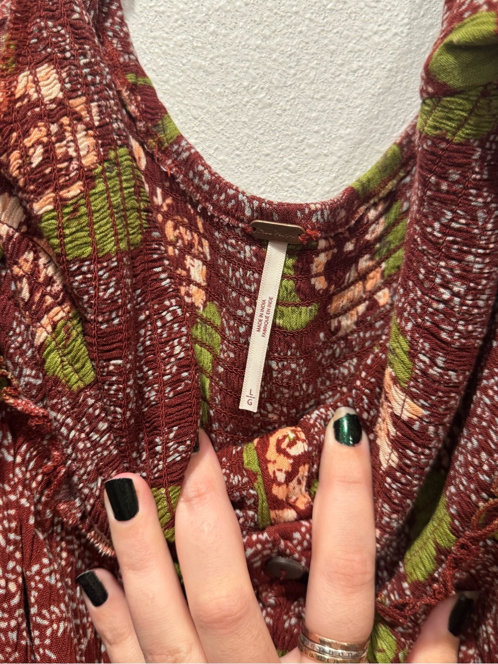 Free People Summer Picnic Mini Dress L Burgundy Floral Open Back - Picture 5 of 8